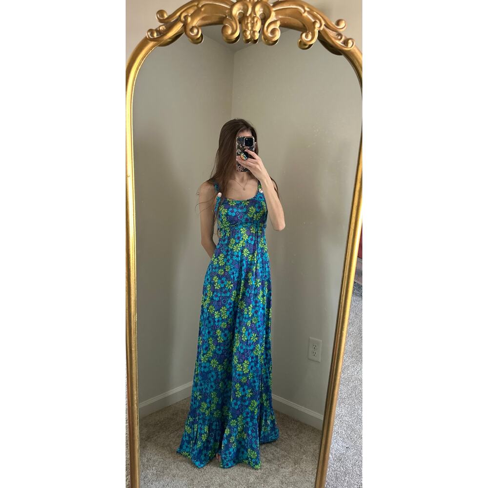 Vintage High Tide 70s Floral Multicolor Purple Green Blue Dress